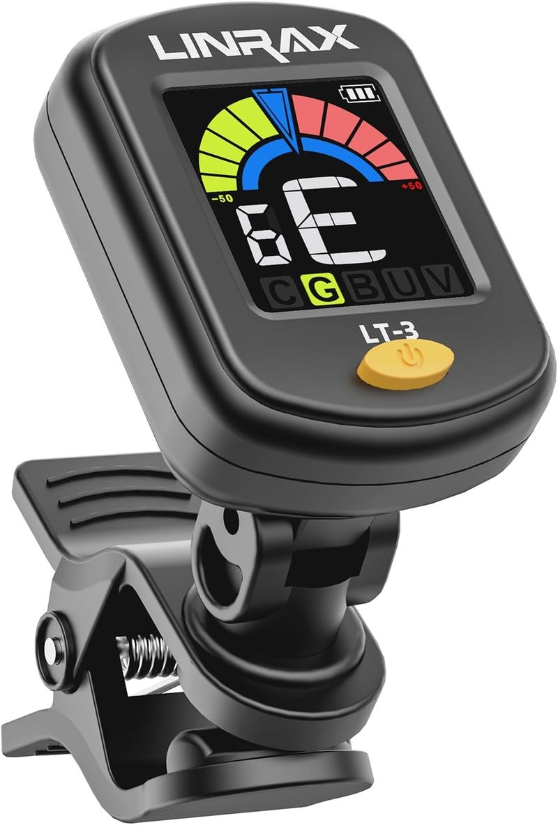 LINRAX LT-3 Guitar Tuner Rechargeable, Clip On Tuner with LCD Color Display, Chromatic Tuner for Guitar Bass Ukulele Violin Banjo Mandolin, Digital Tuner for Stringed Instruments, Guitar Accessories - Image 1